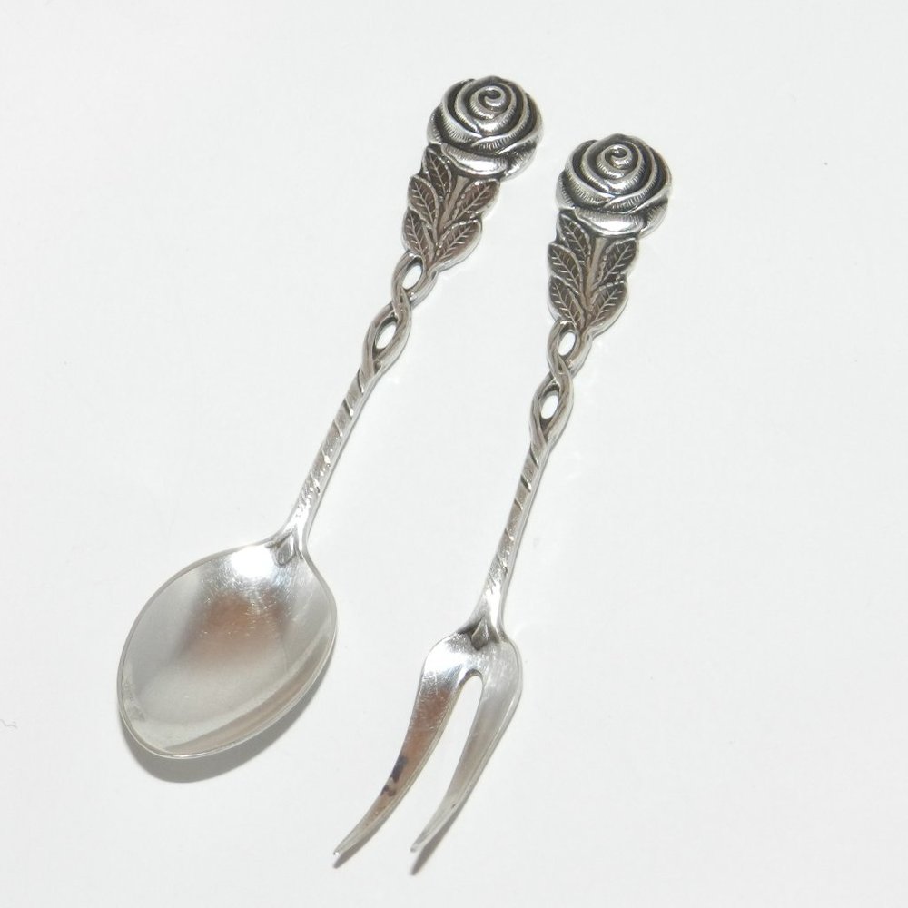 Wild Rose Nordic Trading EPNS Sweden Silver Plate Condiment Fork & Spoon Set